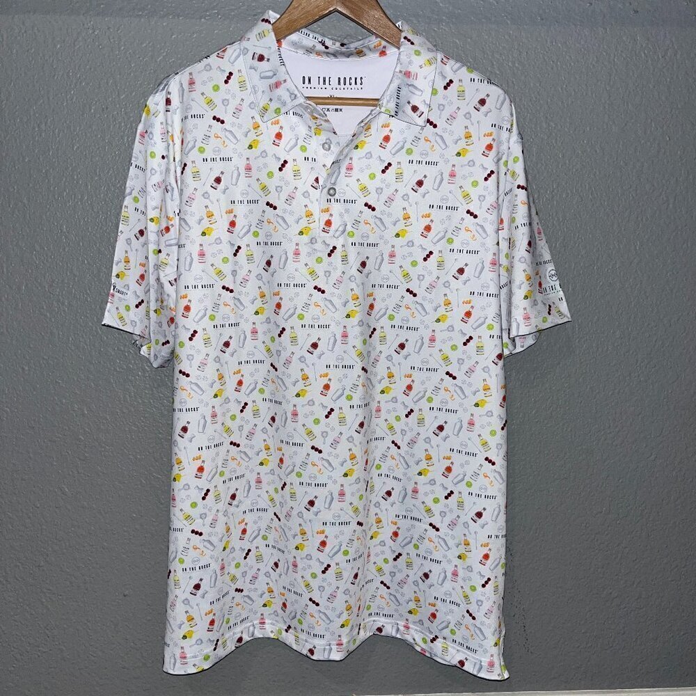 ON THE ROCKS Brand Pre-Mixed Alcohol Drinks Cocktails Polo Shirt -NWOT - Size XL